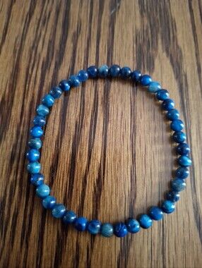 Blue Fire Agate Natural Gemstone 4mm Beaded Stretch Bracelet 7.5"